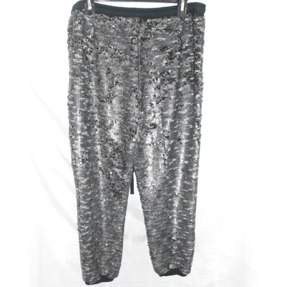Free People Scintillating Sequined Jogger Pants Silver Gray Black Size Large - Picture 3 of 4